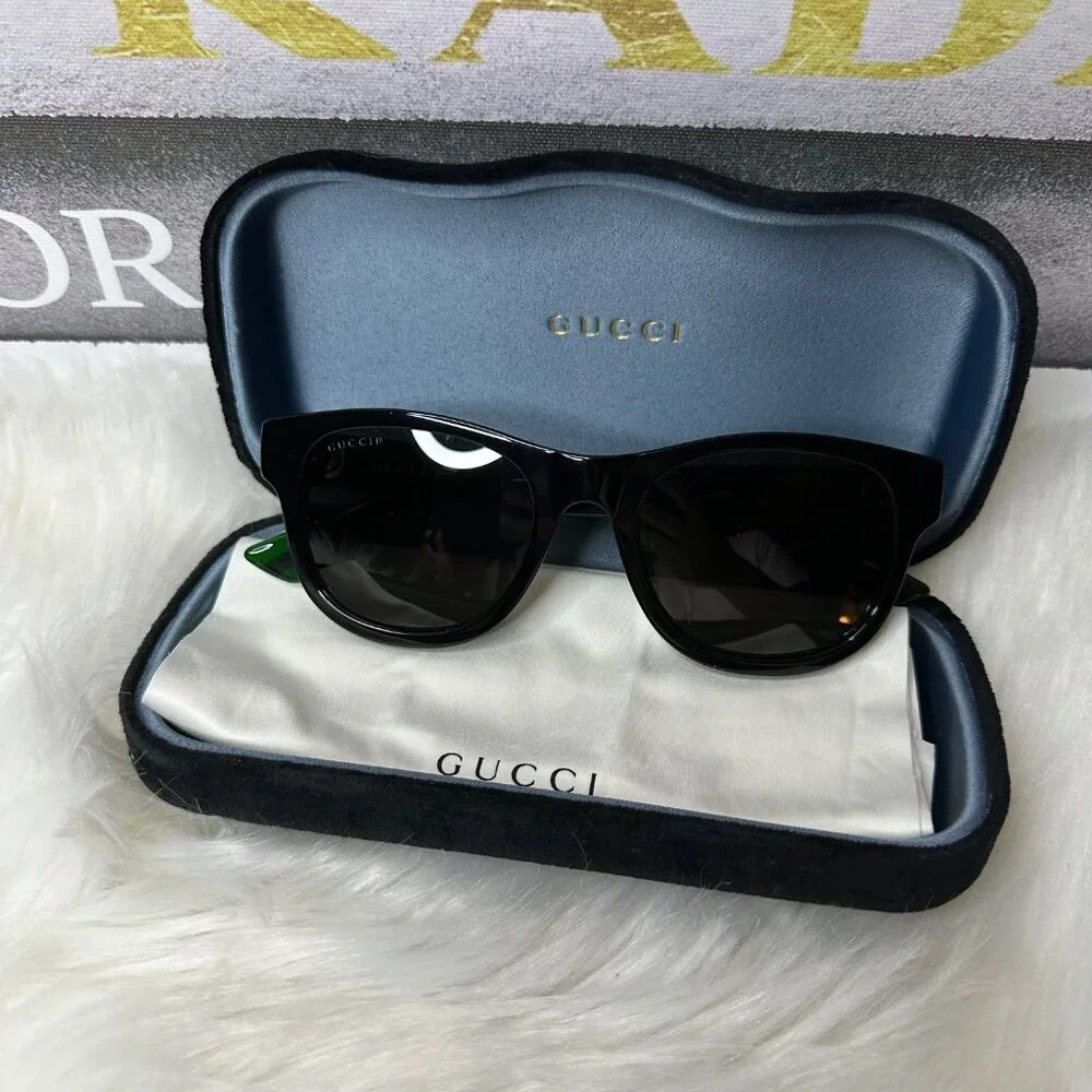 ❌SOLD❌New Gucci GG0003SN 006 52 - Black/Green Sunglasses - Picture 12 of 13